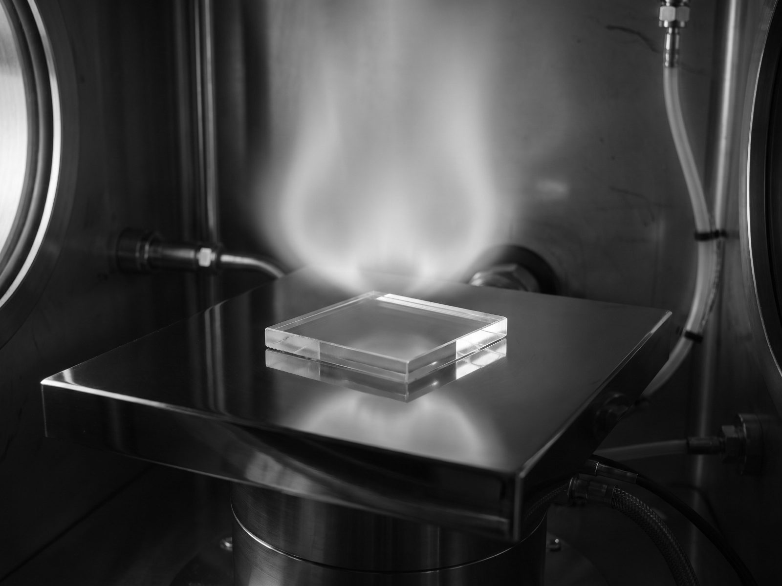 Lab-grown diamond plate in a CVD growth chamber