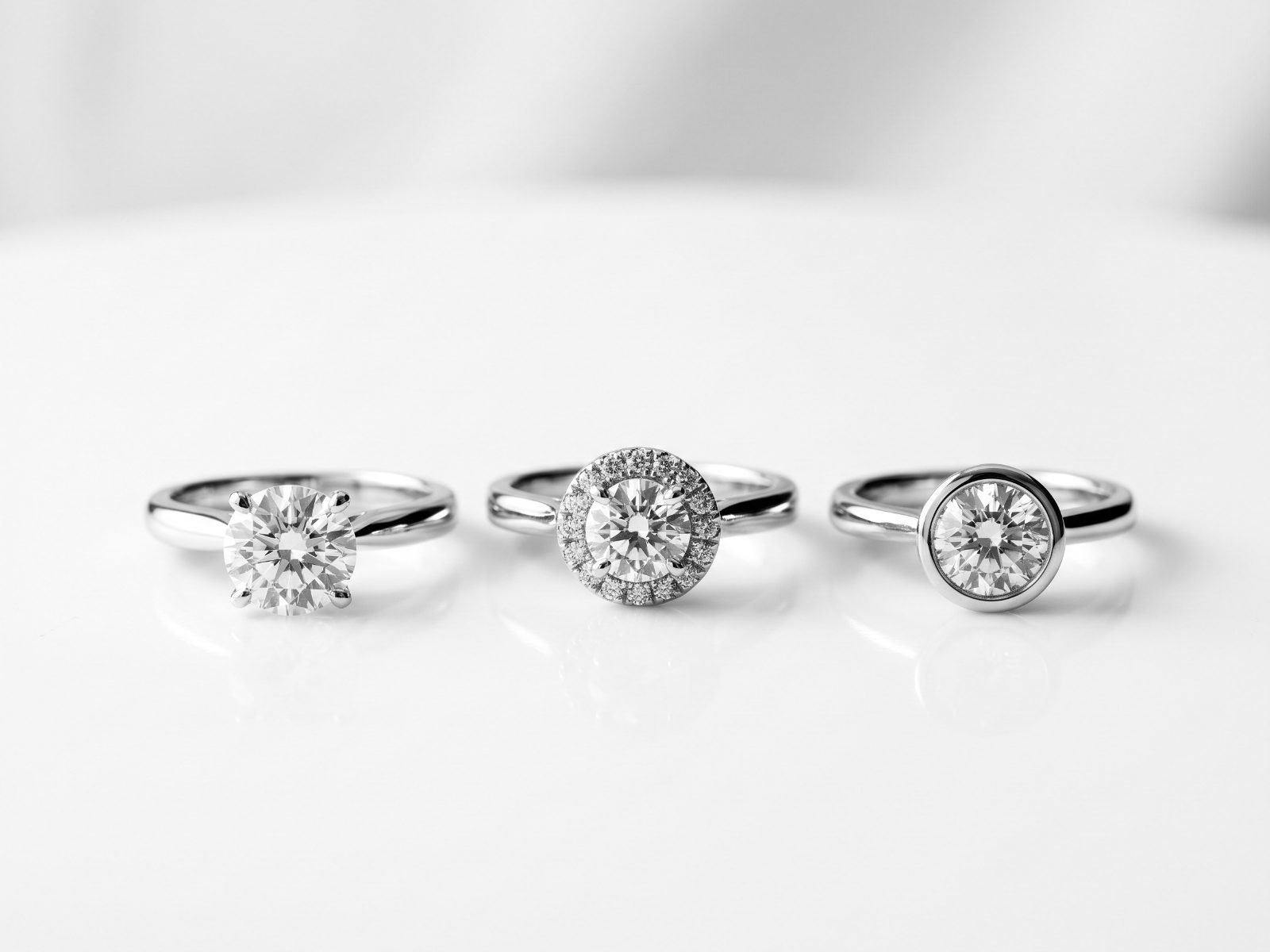 Three diamond rings in different settings